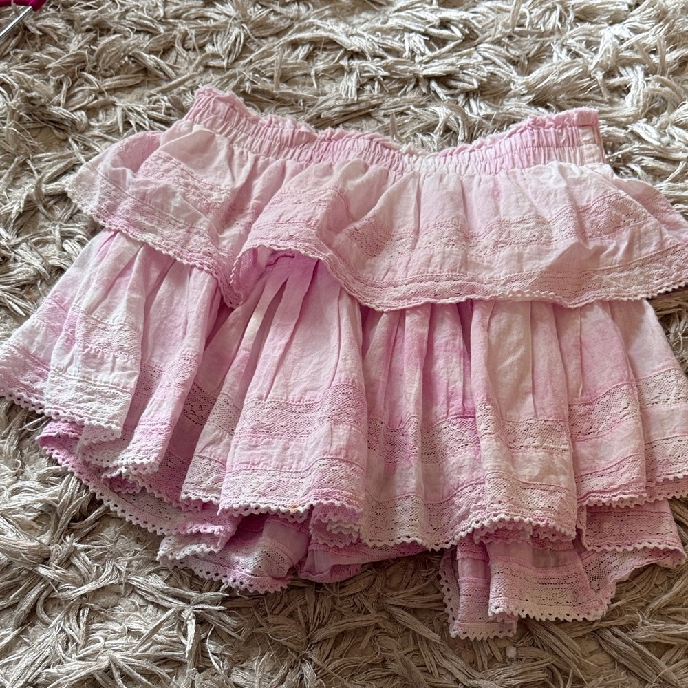 Loveshackfancy pink tie dye skirt